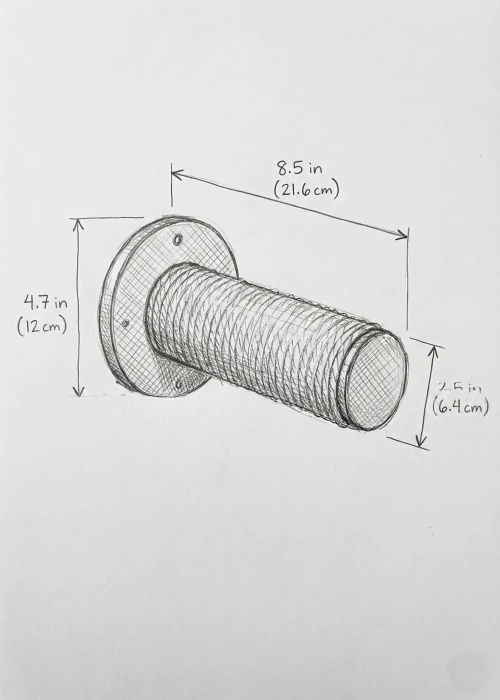 Technical dimension sketch of the Purrfait Climber cat wall step, showing a projection length of 21.6cm (8.5 inches) and a robust 12cm (4.7 inches) mounting base.
